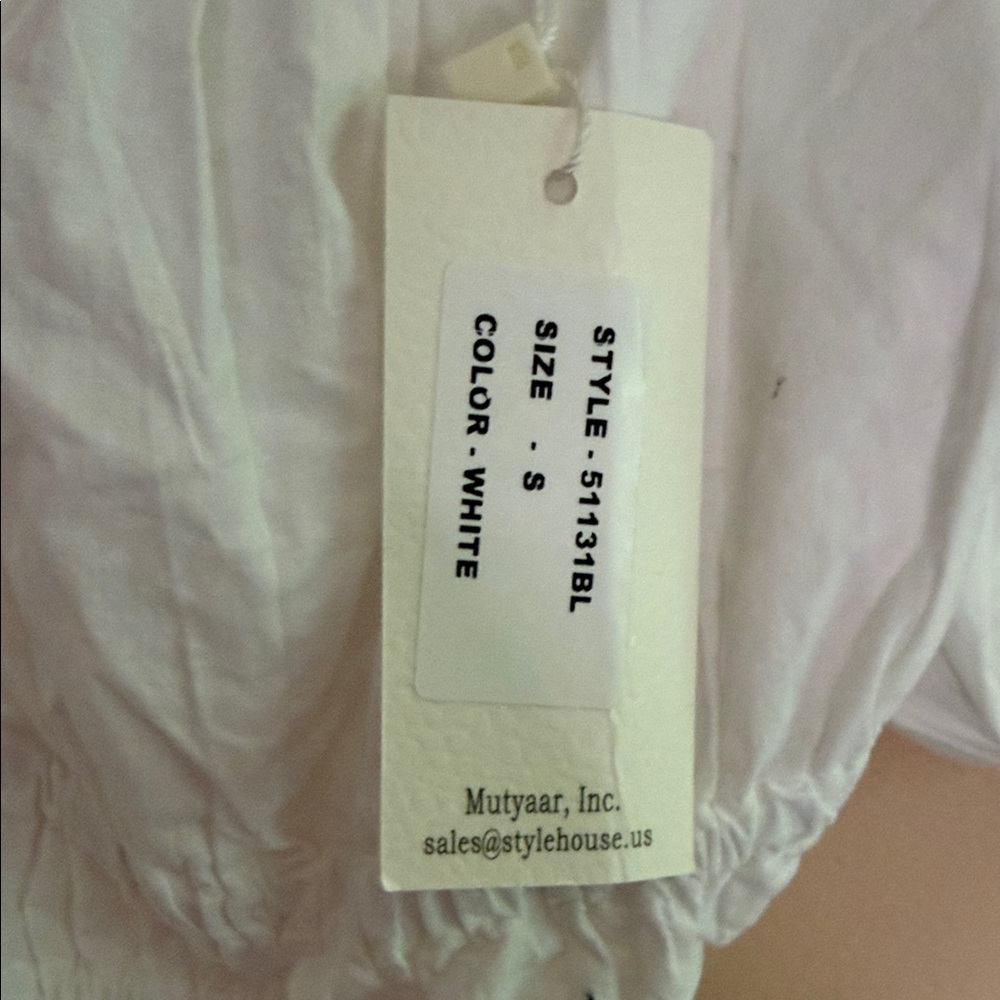 White Puff Sleeve Smocked Peplum Crop Top - Picture 3 of 8